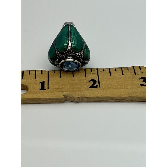 925 sterling silver enamel topaz Marcasite Ring size 6 - Picture 4 of 14